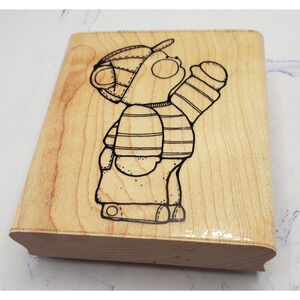 Baseball Cap Little Boy Benny Bear D.O.T.S. Wood Mounted Rubber Stamp